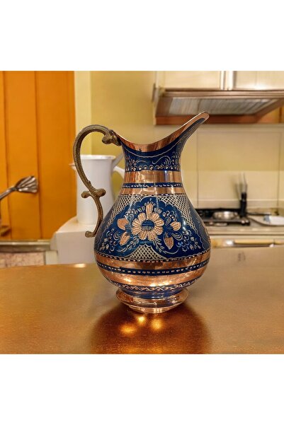 Bakır Center Bakır Sürahi Dövme İşlemeli Mavi Bakır Sürahi El Yapımı Bakır 1 ...