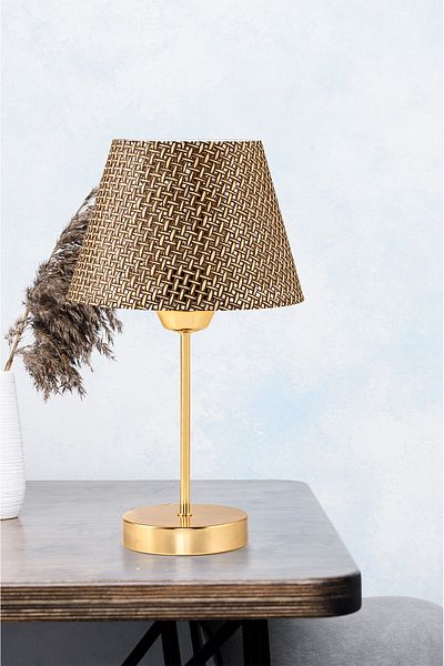 EvLight Yesna Beige Hazeran Metal Leg Gold Lampshade Table Lamp