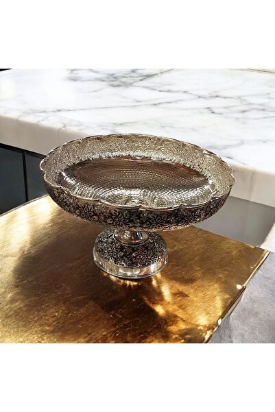 Bakır Center Bakır Meyvelik Bakır Kurabiyelik Bakır Sunum Tabağı 22 Cm Tamamen El Yapımı Kabartma Işçilikli