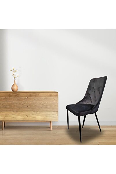 Homelux Class Black Velvet Chair, Metal Legs