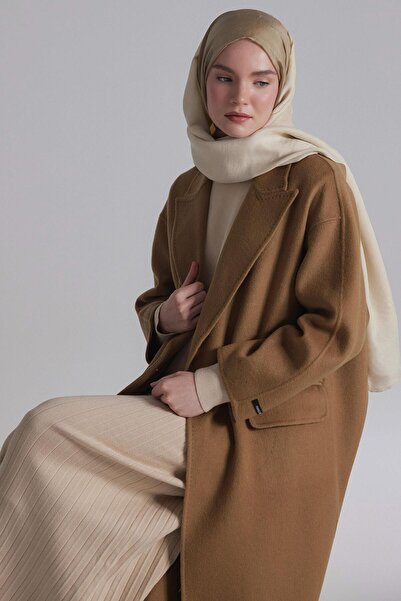 Tuğba Kruvaze Düşük Kol Kaban - Camel