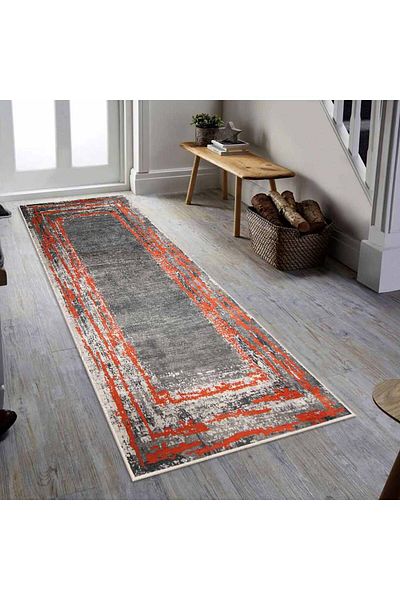 Homelux Oteea Anti-slip Carpet, Rectangular, 80x200 Cm, Grey, Red, 60% Cotton