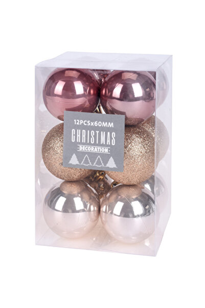 Homelux Set 12 bile de craciun, 6 cm, roz/aurie/argintiu