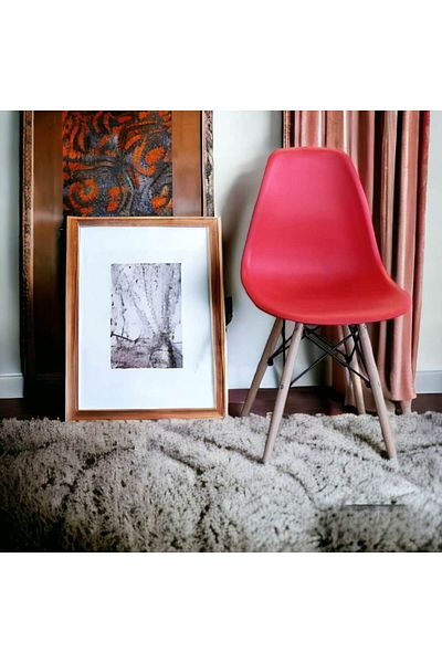 Homelux Red Ice Chair, Polypropylene, Wooden Legs