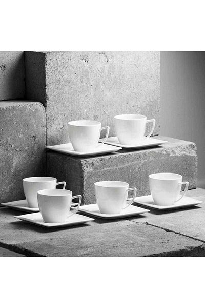 Homelux Set cafea/ceai 12 piese, porțelan, sos de ceașcă 220 ml, alb, Kubiko