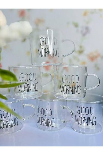 Vetrilexhome 6 Pieces Heat Resistant Borasilicate Good Morning Coffee Cup 100 ml