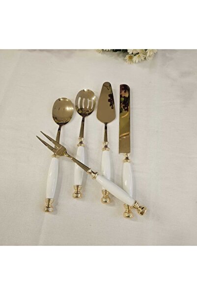 MaviDamla طقم عرض من البورسلين المصبوب مكون من 11 قطعة باللون الذهبي مع حواف وأرجل