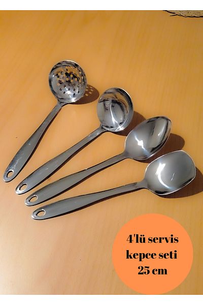 BRE HOME 4 Pieces Silver Stainless Steel Serving Set, Spatula Spoon Colander Scoop Serrated Set