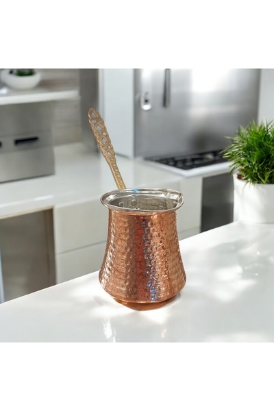 Bakır Center وعاء قهوة نحاسي مكون من كوبين - وشم ماراس، وعاء قهوة، وعاء قهوة للخبز