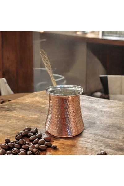 Bakır Center 3 Fincanlık Maraş Dövmeli Bakır Cezve, Kahve Cezvesi, Kahve Pişi...