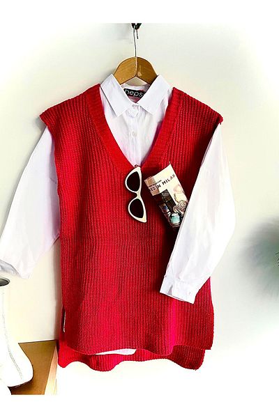 moda mh V-Neck Knitwear Thessaloniki Sweater - Front Height 65cm, Back Height 70cm, Width 50cm
