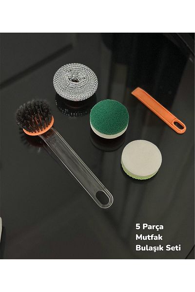 ARVALE 5 Piece Kitchen Dish Cleaning Set - Dish Sponge, Wire, Brush and Scraper in One