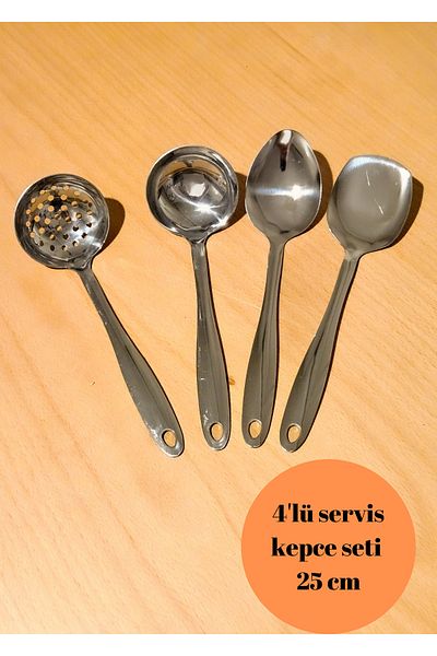 BRE HOME 4 Pieces Silver Stainless Steel Serving Set, Spatula Spoon Colander Scoop Serrated Set