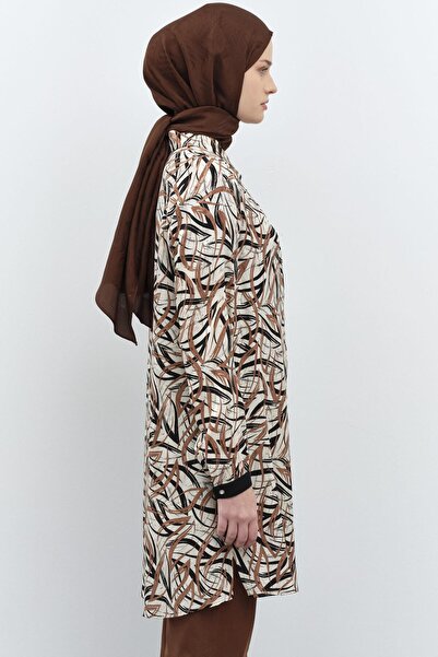 Tuğba Garnili Manşet Desenli Jakar Tunik - Kahve