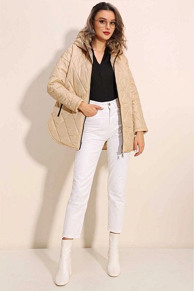 hazelin Women's Beige Oversize Hooded Quilted Coat Hzl25W-Bd 151811