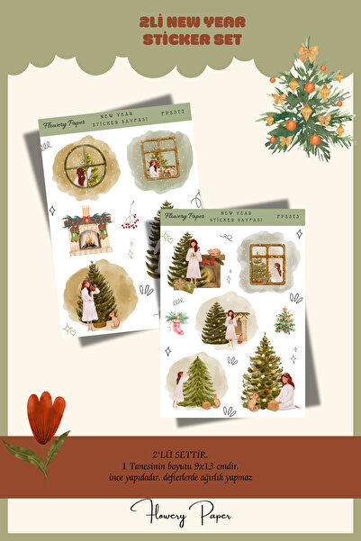 Flowery Paper 2'li New Year Girl Sticker Sayfası - Defter,ajanda ,journal,scr...