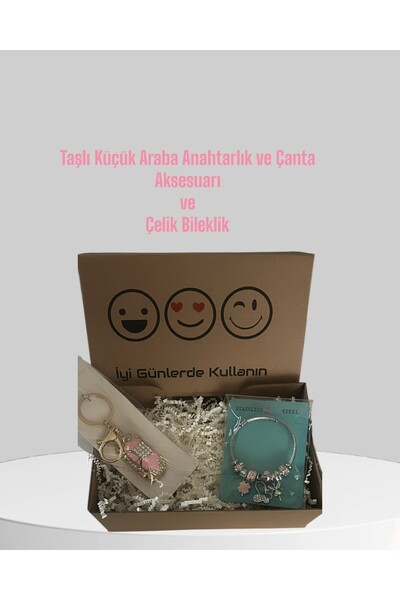 By Semra Taşlı Melek Charm Çelik Bileklik ve Taşlı Araba Anahtarlık ve Çanta ...