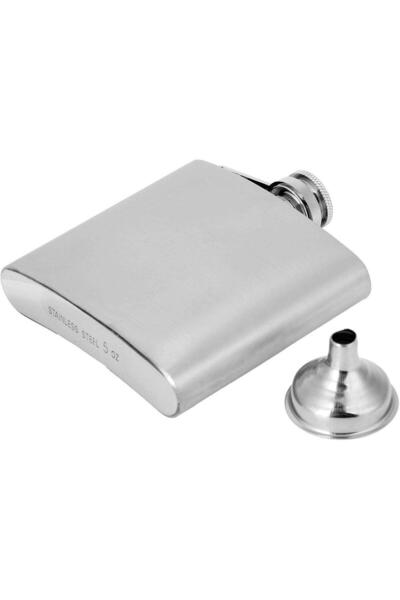 PERLOTUS 5 Oz 150 Cc Pocket Type Steel Cognac Whiskey Drink Flask with Screw Lid (INCLUDING FUNNEL)