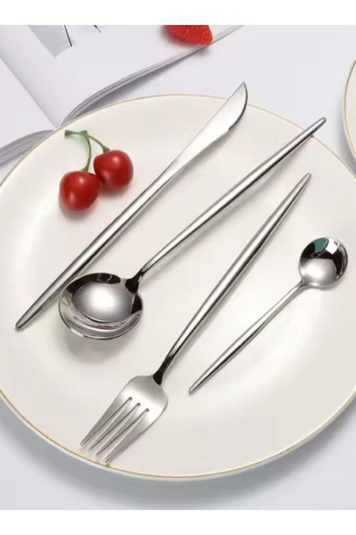 TARIK HOME 24 Parça Paslanmaz Çelik Gümüş Çatal-Bıçak-Kaşık Takımı