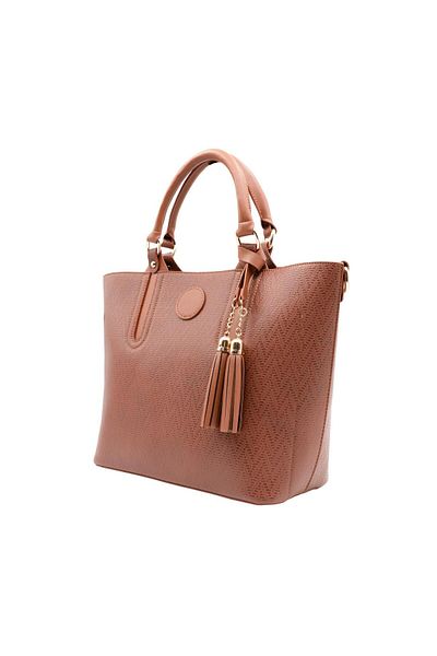 gio&mi Emma Women's Tan Wide Zippered Hand and Shoulder Bag