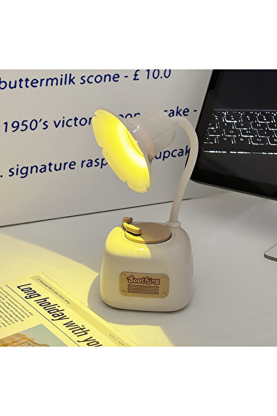 Livava Müzikli Mini Gramofon Masa Lambasi, Beyaz, 18x7,