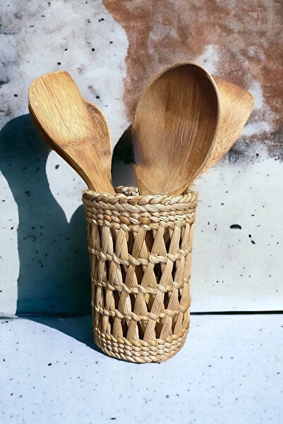 HAKİCİ Çok Amaçlı Dekoratif El Yapımı Doğal Hasır Sepet Kaşıklık