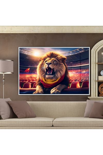 GAAGART Lion cu ecran de sticlă orizontal cu cadru metalic galben roșu