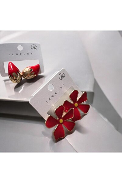 Rachel Vip Earrings with Red Flower Pattern