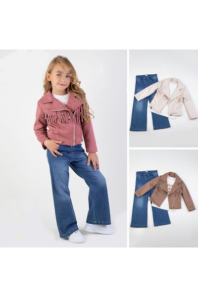 pinoriaaa Püsküllü  ceket, penye, Jean kız çocuğu kombin