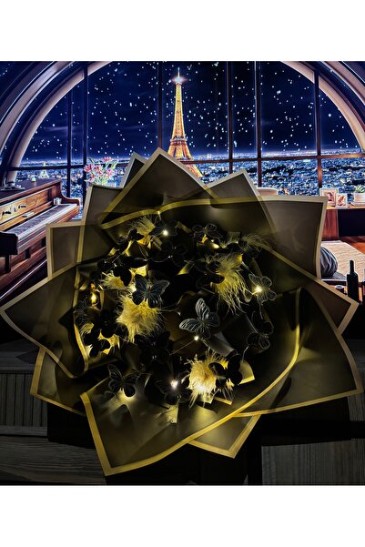 Store Led Işıklı Siyah Kelebekli Çiçek Buketi Sevgililer Günü Anneler Günü Do...