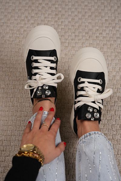 KRISTE BELL Jodi Original Krite Bell - Pantofi sport negri pentru femei cu detaliu de piatră