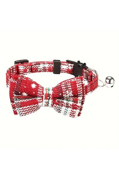 Animalovers Tile Cotton Stylish Bow Tie Cat Collar with Bell Adjustable Breakage Safe