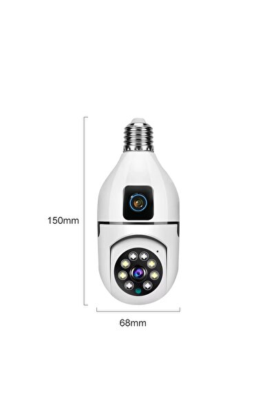 DigiMonster Çift Kameralı E27 Duy Ampul Kamera Sesli Mikrofonlu Gecegörüşlü Wifi IP Kamera