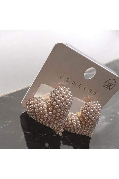 Rachel Vip Large Pearl Detailed Special Series Heart Pattern Earrings