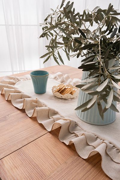 abidehanım Runner vintage din in natural Rufle - 2 Volane, 40x110 cm, Boemia