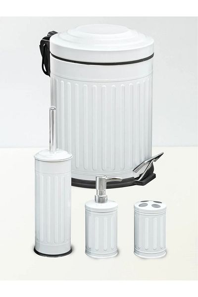 Taştan home Striped White Vintage Bathroom Set - 4-Piece Trash Can