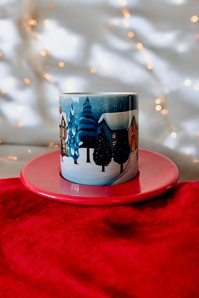 DVOYAGE Winter Themed Porcelain Turkish Coffee Cup