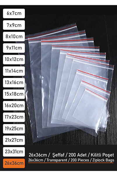 PackMai 26x36cm Kilitli Poşet (1 PAKET-200 ADET) Gıda Temasına Uygun, Kına, Çerez, Takı Ve Malzeme Poşeti