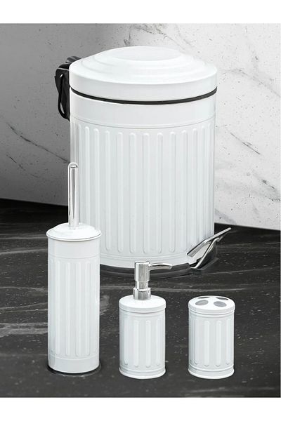 Taştan home Striped White Vintage Bathroom Set - 4-Piece Trash Can