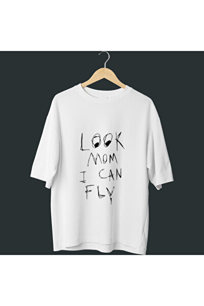 barsdepo Travis Scott Look - Tricou alb supradimensionat cu imprimeu Mom I Ca...