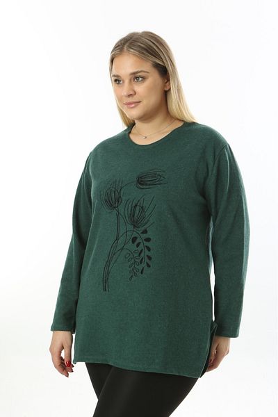 tıgersıze Large Size Soft Fabric Flower Patterned Soft Sweater