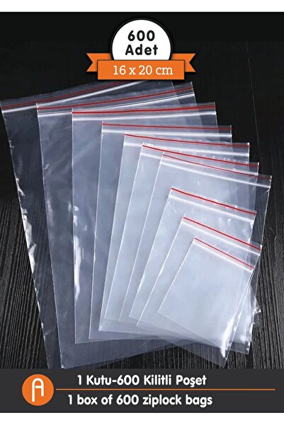 PackMai 16x20cm Kilitli Poşet (1PAKET-600 ADET) Gıda Temasına Uygun, Kına, Çerez, Gıda Ve Takı Poşeti