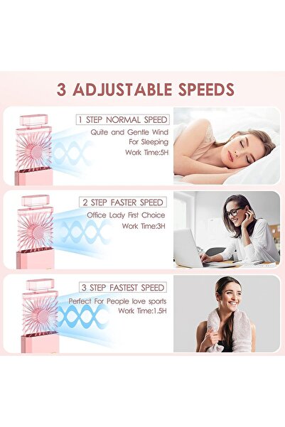 COOYA Quiet Retractable Portable Mini Personal Handheld Fan with Incense Plate 3 Speed Modes (Pink)