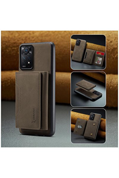 Zebana Xiaomi Redmi Note 11 Pro Uyumlu Kılıf 2in1 Elite Class Cüzdanlı Deri Kılıf Koyu Kahverengi