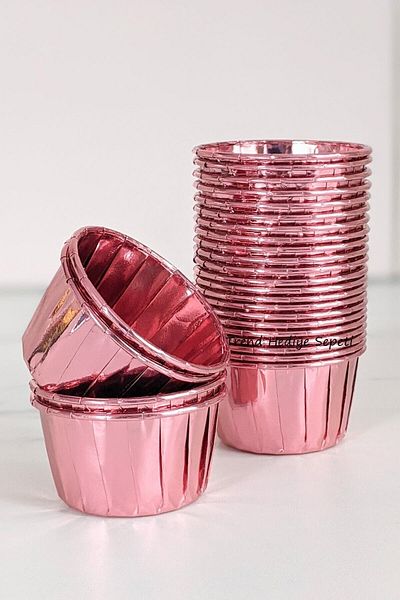 Trend Hediye Sepeti 25-Piece Rose Gold Bright Pink Muffin Cupcake Mold Cake Capsule, Bride To Be