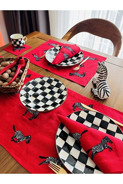 ge living Zebra Patterned Red Runner 100% Linen Christmas Themed Tablecloth