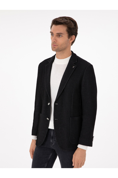 Cacharel Siyah Slim Fit Yün Karışımlı Blazer Ceket 50290541-VR046