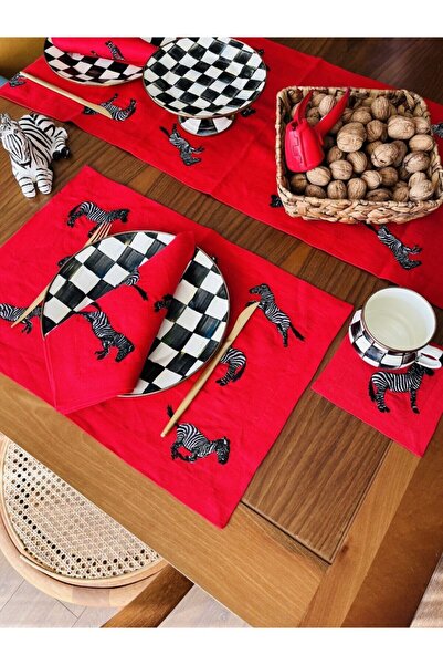 ge living Zebra Patterned Red Runner 100% Linen Christmas Themed Tablecloth