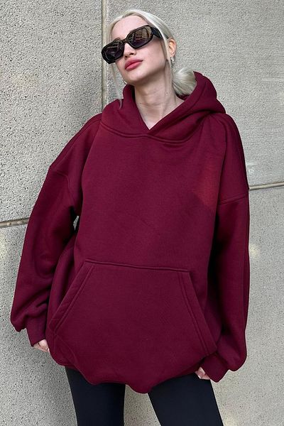 Madmext Φούτερ Claret Red Hooded Raised Oversize MG1566