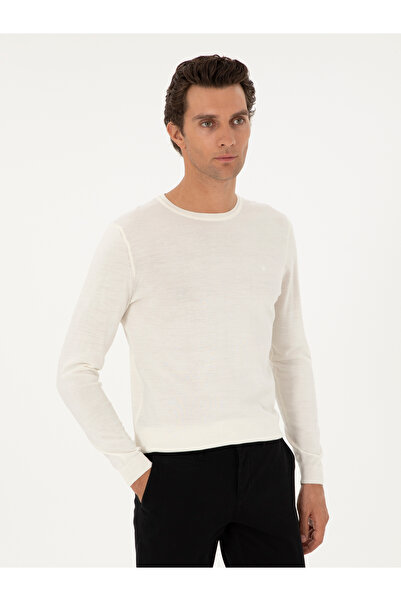 Cacharel White Slim Fit Wool Blend Crew Neck Basic Knitwear Sweater 50293301-...